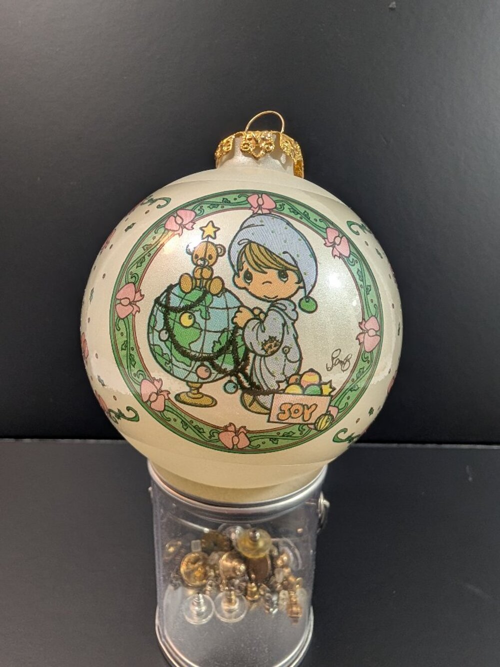 Precious Moments May Your World be Trimmed with Joy Glass Ball Ornament 1994